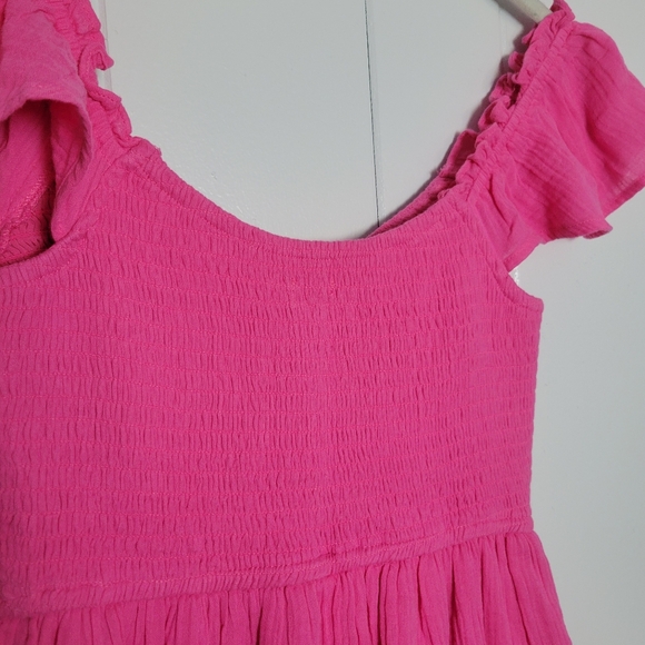 NWT Hollister Flutter Sleeve Smocked Romper Mini Dress Pink V Neck Cotton SM Reg - Picture 7 of 14